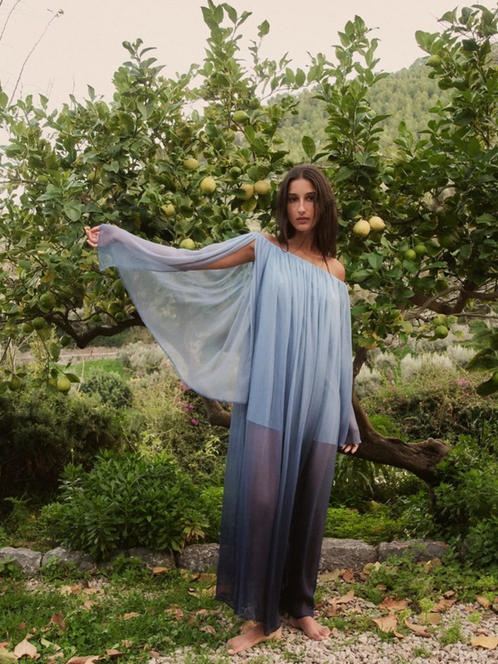 Caroline Constas Sheer One-Shoulder Ombre Blue Maxi Dress